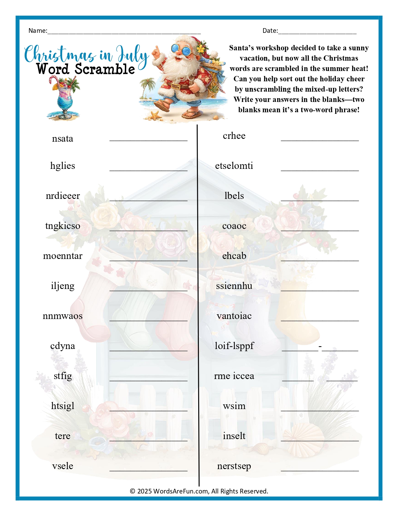 Christmas in July Word Scramble