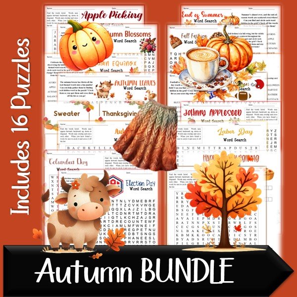 Fall & Autumn Word Puzzle Bundle