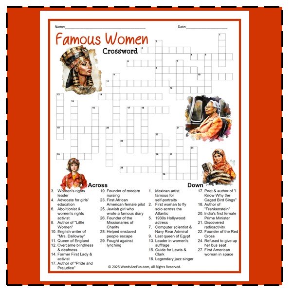 Famous Women in History Crossword Puzzle