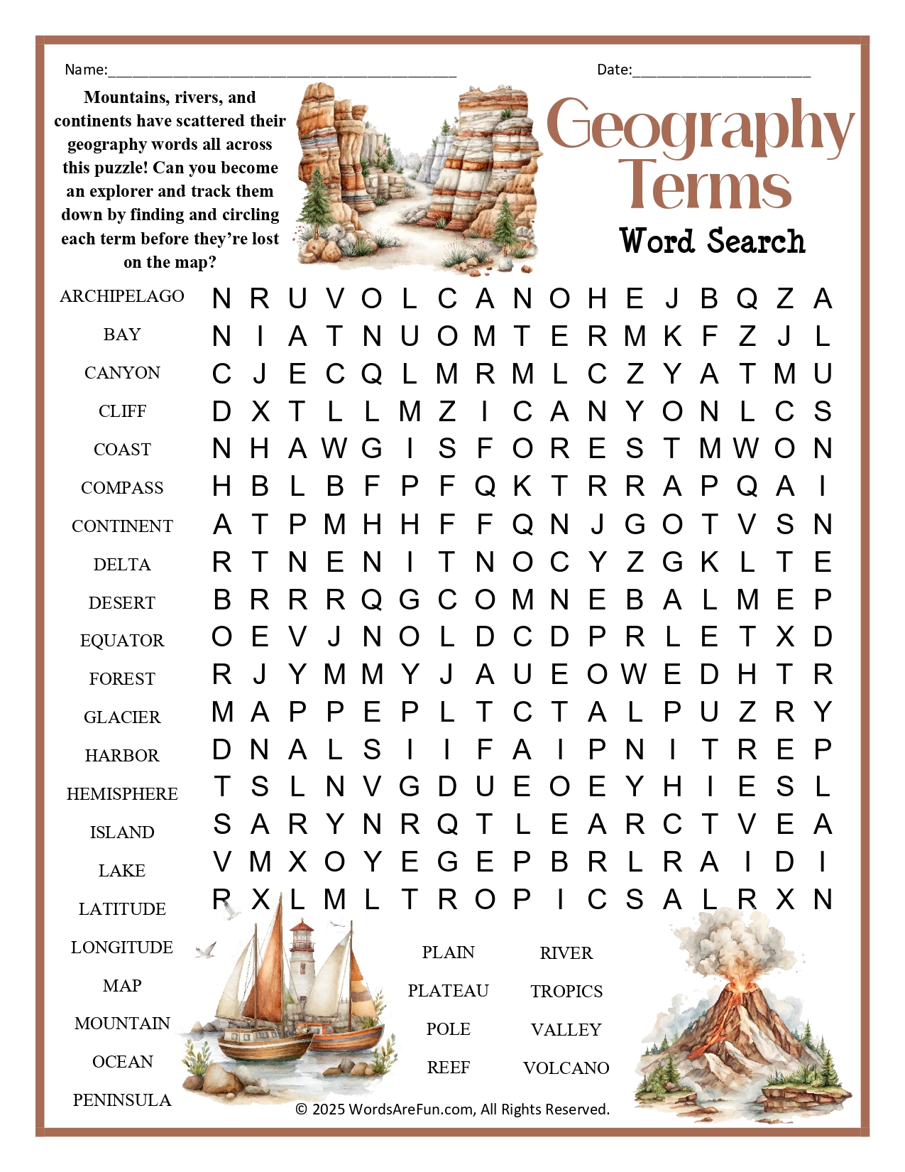Geography Terms Word Search