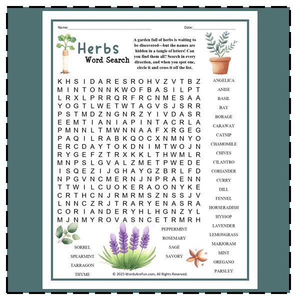 Herbs Word Search
