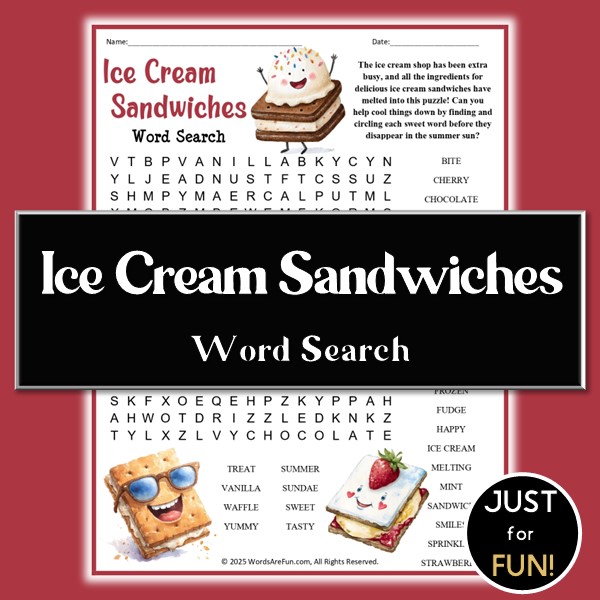 Ice Cream Sandwiches Word Search