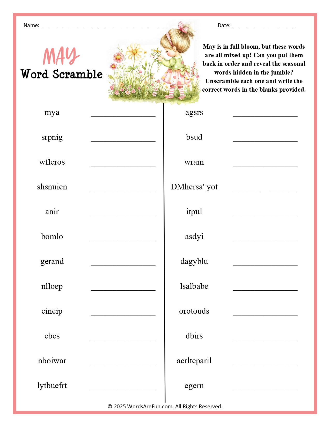 May Word Scramble