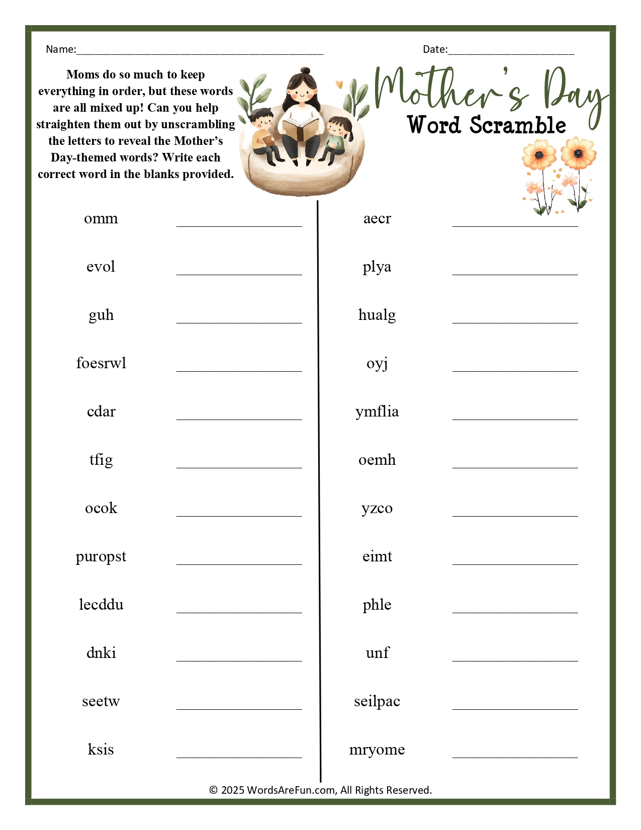 Mother's Day Word Scramble