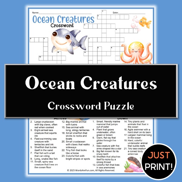Ocean Creatures Crossword Puzzle