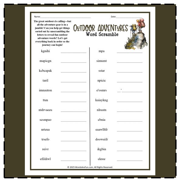 Outdoor Adventures Word Scramble