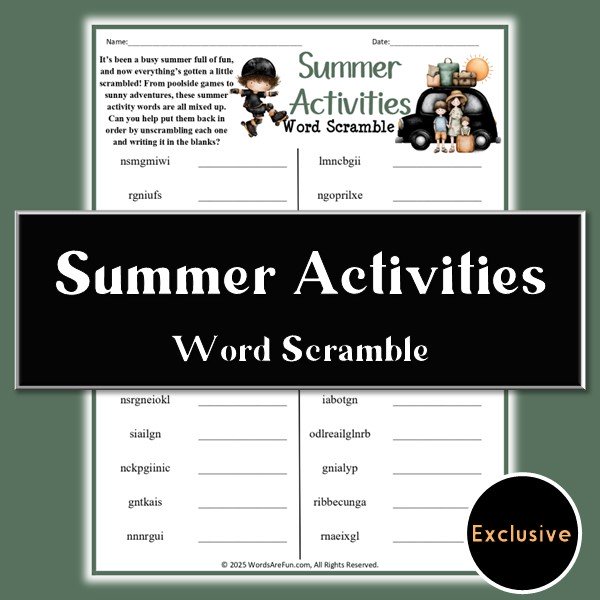 Summer Activities Word Scramble