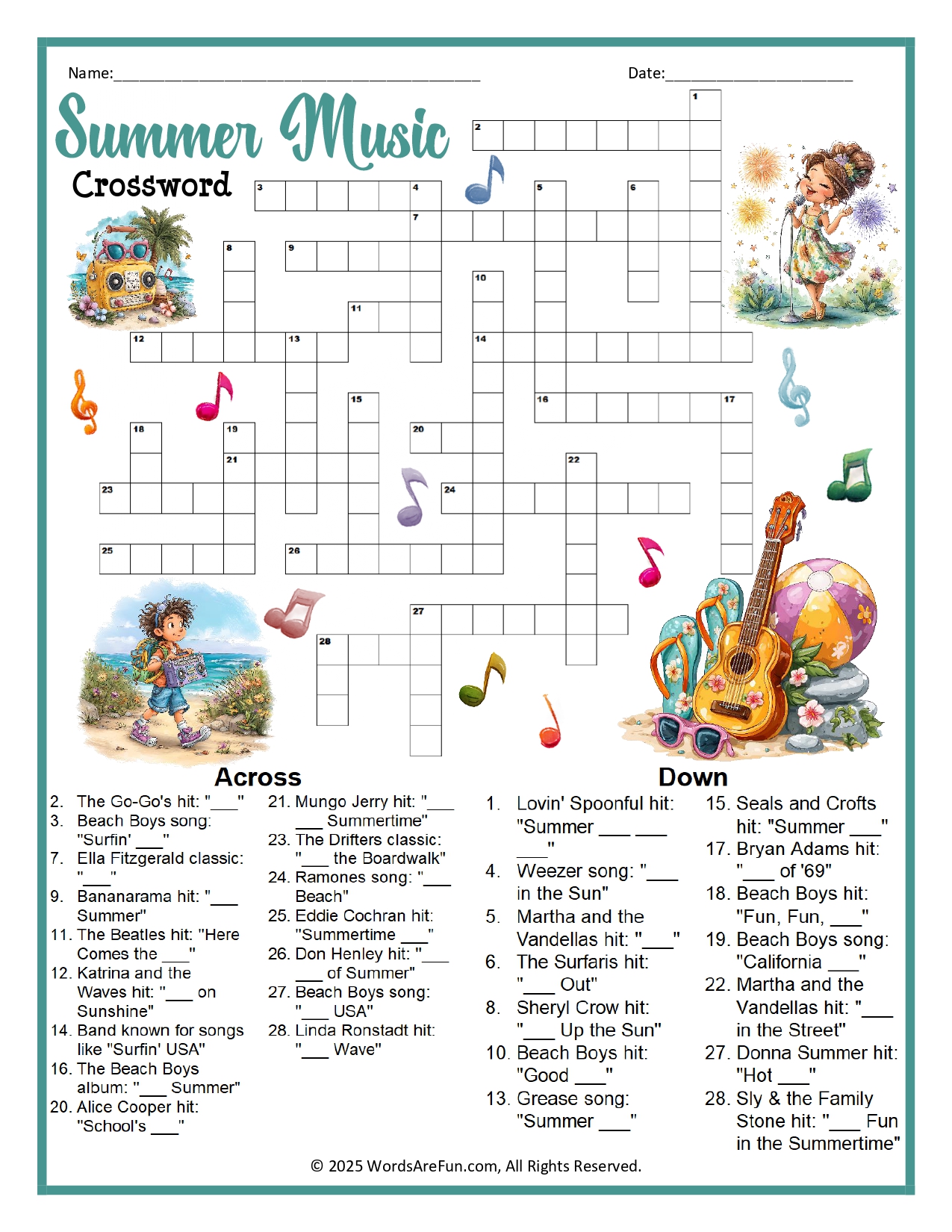 Summer Music Crossword Puzzle
